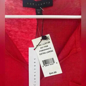 Sanctuary Linen V-Neck Top Womens XL Pomegranate with Contrast Hem Trim Shirt